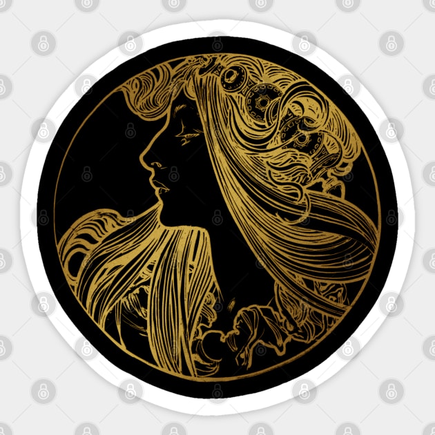 Art nouveau gold silhouette lady 2 Sticker by Allbestshirts